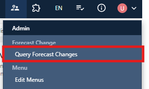 Admin menu showing Query Forecast Changes option